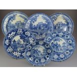 A collection of early nineteenth century blue and white transfer-printed Rogers wares, c. 1825. To