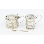 A William IV silver circular chased mustard pot and cover, with floral panel decoration to body,