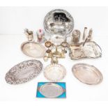 Collection of silver plated wares including tea pot trays, flatwares, fruit baskets, bowls etc