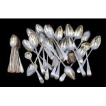 A collection of mainly 19th Century bright cut engraved teaspoons and other plain examples,