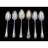A collection of silver flatware to include: 1. a set of three Hanoverian table spoons, initials to