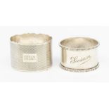 Two 20th Century silver napkin rings, both engraved Susan, fully hallmarked, combined weight 2.11