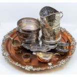 Collection of silver plated items in large charger