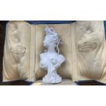 A cased Sevres Parian porcelain art nouveau bust of a maiden with original box   7.25 inches high