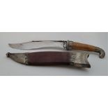 An unusual 19th century Joseph Rodgers & Sons stainless steel "Bowie" style knife, having curved