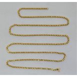 A long Turkish 18ct. yellow gold fancy link necklace, stamped "18" (assessed as 14ct. gold),