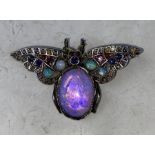 An early 20th century white metal, moon stone, opal, ruby, sapphire and diamond set insect brooch,