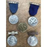German Commemorative medal along with four Sunday School medals one Victorian dated 1900, one Edward