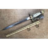 Kriegsmarine Officers dagger with hammered scabbard with lanyard.