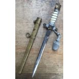 Kriegsmarine Officers dress dagger, double engraved blade, lightning bolt scabbard with portepeed