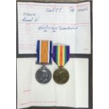 British WW1 Pair of War and Victory to 42926 Pte E.W. Kidger of the Durham Light Infantry,
