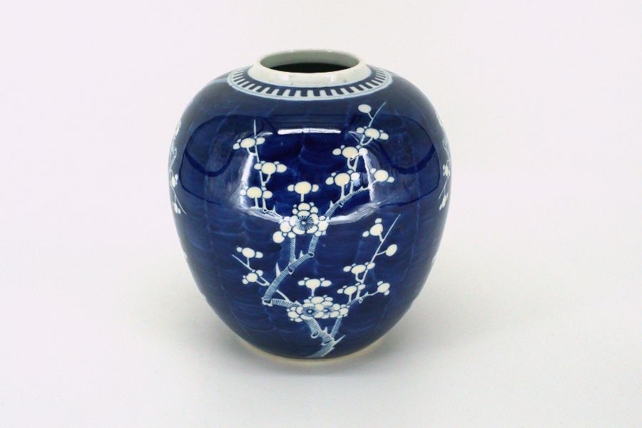 A very large porcelain ovoid gift vase, painted in a vivid blue with plum blossom height 28cm