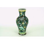 A Chinese porcelain famille noire vase painted with 5 buddhist lion dogs  Height 16 1/2"