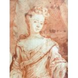 17th Century School. Half-length portrait of a young woman in landscape, unsigned, red chalk, 25cm