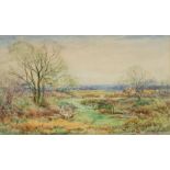 Henry John Sylvester Stannard RBA (1870-1951) Landscape with Mother and Child, cottages beyond