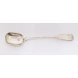 A George III Provincial probably Scottish fiddle pattern caddy / condiment spoon, engraved with