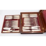 A matched Victorian silver plate and mother-of-pearl mounted set of eighteen fruit knives and