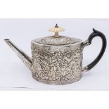 ***RE-OFFER JULY A&C £150 - £250*** A George III silver shaped oval teapot, later embossed with