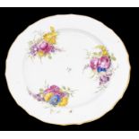 A Derby puce mark pattern no. 80 plate, decorated by William Billingsley with three flower groups,