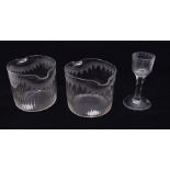 A pair of 18th Century engraved glass rinsers together early 19th Century wine glass, diamond
