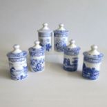 A Set of Six 20th century Spode ‘The Blue Room Collection, Herb jars and covers. Titled, Parsley-