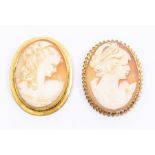 Two 20th century 9ct gold mounted cameo brooches, both depicting female portraits, sizes approx 45 x