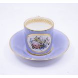 A Derby Stevenson & Hancock 1863-1866 large coffee can and saucer, turquoise blue ground both with