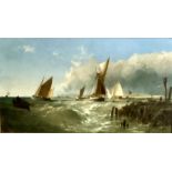 Edmund John Niemann (1813-1876), Fishing boats off the coast, a view of Gravesend in the distance,