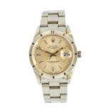 Rolex- a Gents Oyster Perpetual date steel wristwatch, circa1996, round champagne dial, with applied