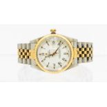 Rolex- a gentleman Oyster Perpetual Date steel and 18ct gold bracelet wristwatch, white dial  dial