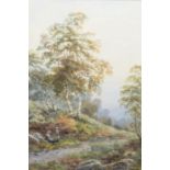 Albert E. Gyngell (British, fl.1874-1891) Figures resting in wooded landscape watercolour, 24 x 16cm