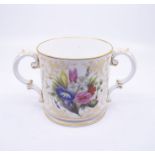 A Derby Stevenson & Hancock 1863-1866 large two handled loving cup, decorated with floral bouquets