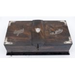 A late Victorian rosewood silver mounted rectangular cigar and cigarette box, the top section with
