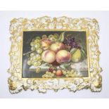 An English 19th Century porcelain plaque with integral ornate frame probably Chamberlain, the