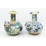 Two Chinese Provincial blue and white Kendis, Ming Dynasty, each painted with flowers, 20cm and 23.