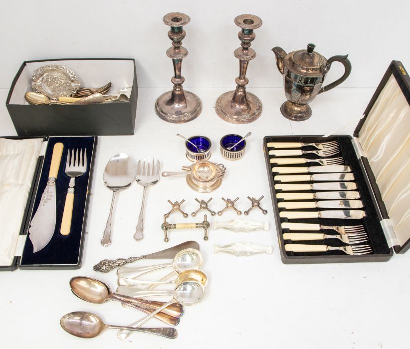 ***RE-OFFER JULY A&C £20-30** A collection of silver plate, EPNS, EP to include: a pair of Victorian