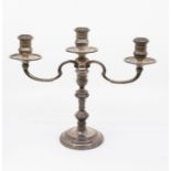 A George I style silver three light candelabra, detachable knopped candlestick, hallmarked by