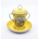 A Stefan Nowacki for Lynton Porcelain Company porcelain two handled chocolate cup, cover and