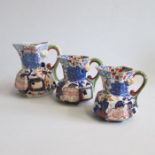 Three Davenport Stone China Hydra Jugs Date circa 1825 Marked Size 11.5cm.  9cm.  8.5cm. high