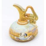 An early 20th Century Royal Worcester small ewer, shape no: 1048, gilt neck and handle with winged