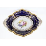 An early 20th Century Royal Crown Derby quatrefoil shaped desert dish, cobalt blue ground