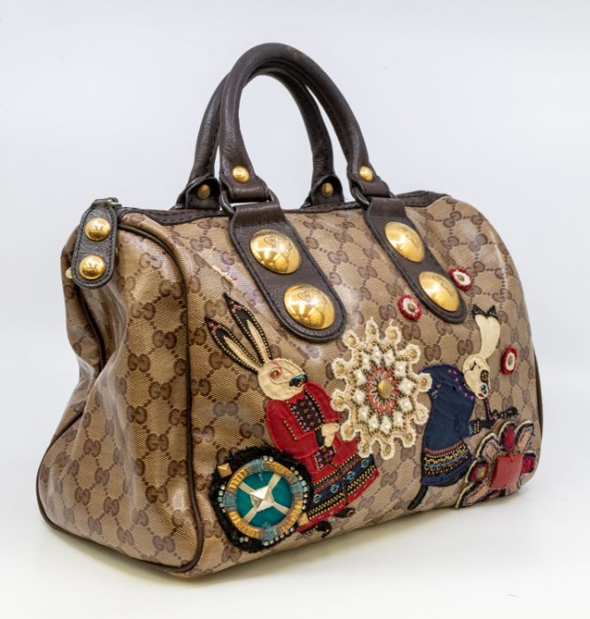 Gucci- a ladies Gucci Babouska Fable Boston GG crystal canvas and leather bag, signature GG print - Image 2 of 6