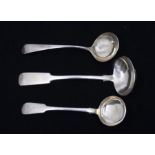 A collection of 19th Century silver flatware to include:  1. William IV fiddle pattern sauce