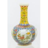 A Chinese enamel on glass bottle vase, Qianlong mark, Republic Period or earlier, the rounded body