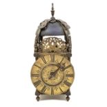 A rare John Frearson Derby verge lantern clock with 6 1/2" brass circular dial engraved to centre