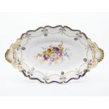 An early 20th Century Royal Worcester navette shaped desert serving dish, shaped gadroon border with