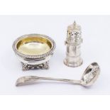 ***RE-OFFER JULY A&C £60-80** A group of table silver to include: A William IV large silver salt