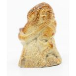 A rare and unrecorded Brampton Chesterfield salt glaze window stop, in the form of a Turk's head,