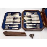 A set of eighteen Victorian silver plate and mother-of-pearl mounted fruit knives and forks, (1 fork