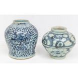 A Chinese Provincial blue and white jar, guan, Ming Dynasty, painted with flowers; together with